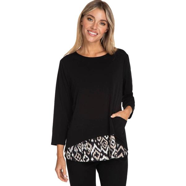 Womens Multiples 3/4 Sleeve High Low Woven Layered Blouse - image 
