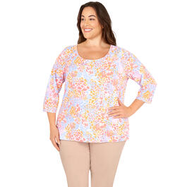 Plus Size Hearts of Palm Printed Essentials Jewel Neck Geo Tee