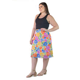 Plus Size 24/7 Comfort Apparel Midi Floral Skirt