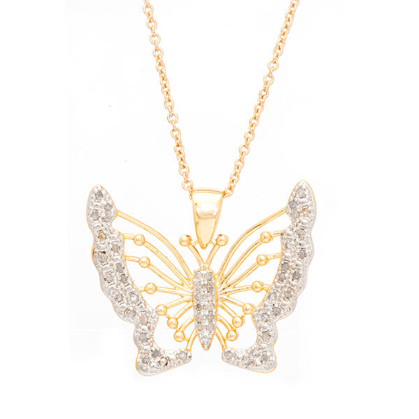 Gianni Argento Gold Diamond Butterfly Pendant Necklace - image 