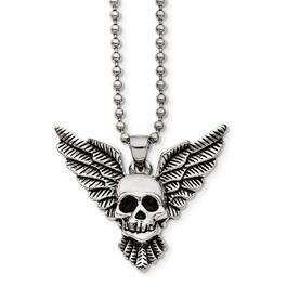 Mens Gentlemen's Classics&#40;tm&#41; Antique Skull with Wings Necklace