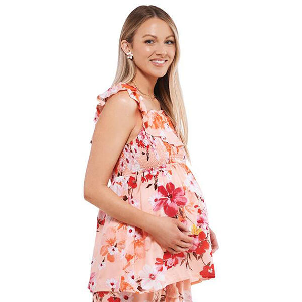 Womens Times Two Frill Smocked Floral Maternity Tee