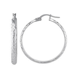 Sterling Silver Half Round Tube Diamond Cut Hoop Earrings