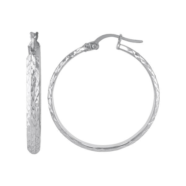 Sterling Silver Half Round Tube Diamond Cut Hoop Earrings - image 