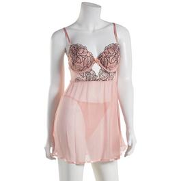 Womens Daisy Fuentes 2pc. Embroidered Mesh Babydoll Thong Set