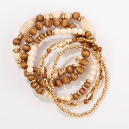 Ashley Cooper&#40;tm&#41; Shiny Gold Wood & Raffia Bead Stretch Bracelets