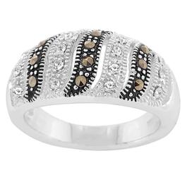 Marsala Fine Silver Plated Marcasite & Genuine Crystal Band Ring