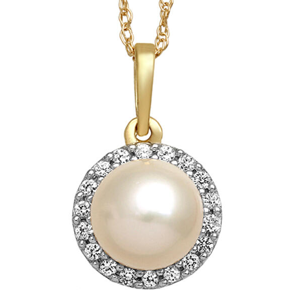 Gemstone Classics&#40;tm&#41; Pearl & White Sapphire Halo Necklace - image 