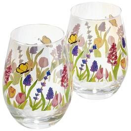 Circle Glass Set of 2 Butterfly Garden Stemless Wine Glasses