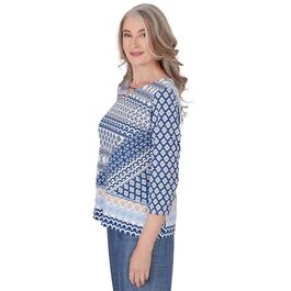 Womens Alfred Dunner Blue Bayou Knit Geometric Blouse