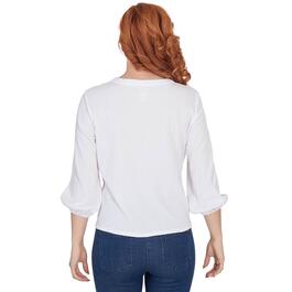 Womens Ruby Rd. By The Sea Solid 3/4 Sleeve V-Neck Tie Front Tee