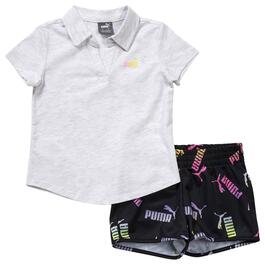 Girls &#40;4-6x&#41; Puma&#40;R&#41; Polo Collar Top & Logo Tricot Shorts Set