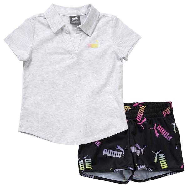 Girls &#40;4-6x&#41; Puma&#40;R&#41; Polo Collar Top & Logo Tricot Shorts Set - image 