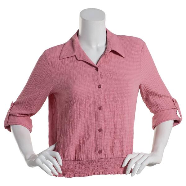 Juniors A. Byer Janie Crinkle Gauze Casual Button Down - image 