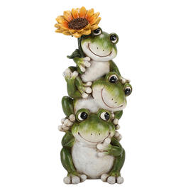 Resin Stack of 3 Frogs Holding a Sunflower