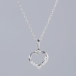 Kids Sterling Silver Open Heart Cubic Zirconia Necklace