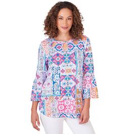 Petite Ruby Rd. Bright Blooms 3/4 Sleeve Eclectic Print Top