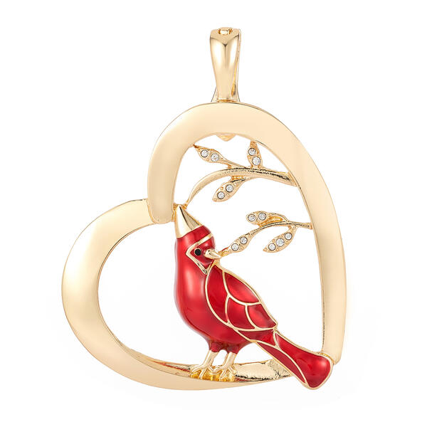 Wearable Art Gold-Tone Heart with Cardinal Enhancer Pendant - image 