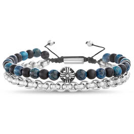 Mens Creed Mixed Stainless Steel Beaded Bracelet Set