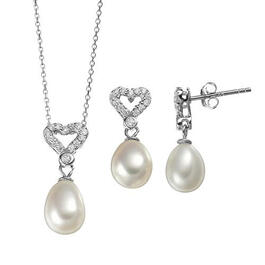 Gemstones Classics&#40;tm&#41; Sterling Heart & Pearl Necklace Set