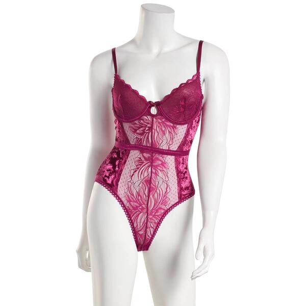 Womens Rachel Roy Velour And Linear Lace Teddy - image 