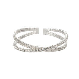Roman Silver-Tone Crystal Cup Chain Open X Bangle Bracelet