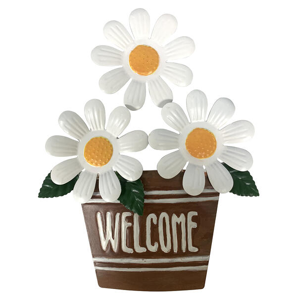 Welcome Flower Pot Metal Hanging Wall Accent - image 