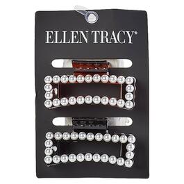 Womens Ellen Tracy 2pk. Open Rectangle Claw Clips w/Faux Pearls