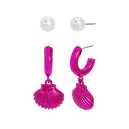 Betsey Johnson Seashell Charm Huggie Duo Earring Set