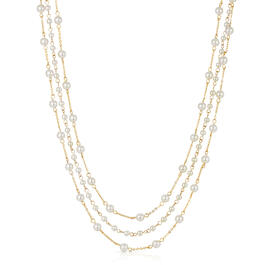 1928 Gold Tone Three Strand Pearl Multi-Strand Necklace