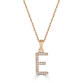 Diamond Classics&#40;tm&#41; 14kt. Rose Gold Initial E Letter Necklace