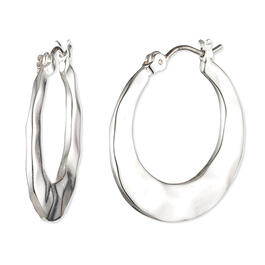 Chaps Polished Silver-Tone Hammered Hoop Earrings