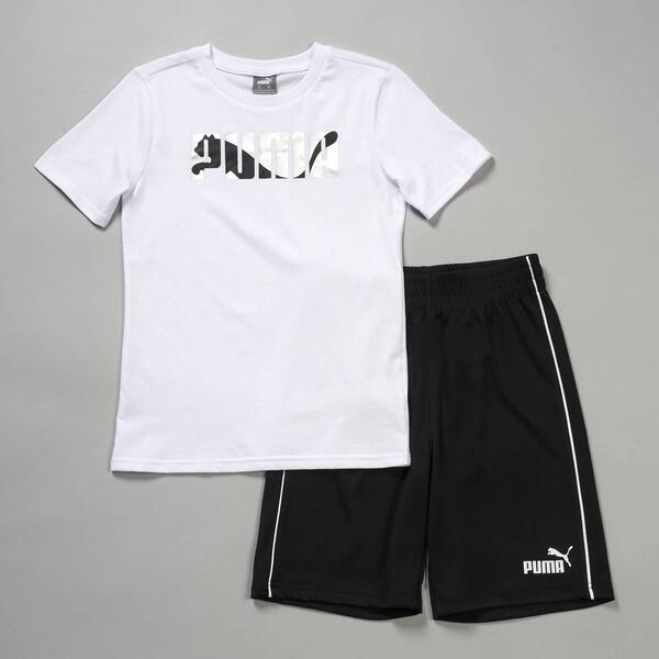 Boys &#40;8-20&#41; Puma 2pc. Tee & Shorts Set - White Traditional - image 