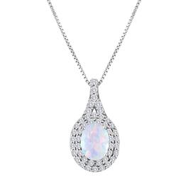 Gemstone Classics&#40;tm&#41; Sterling Silver Opal & Sapphire Halo Necklace