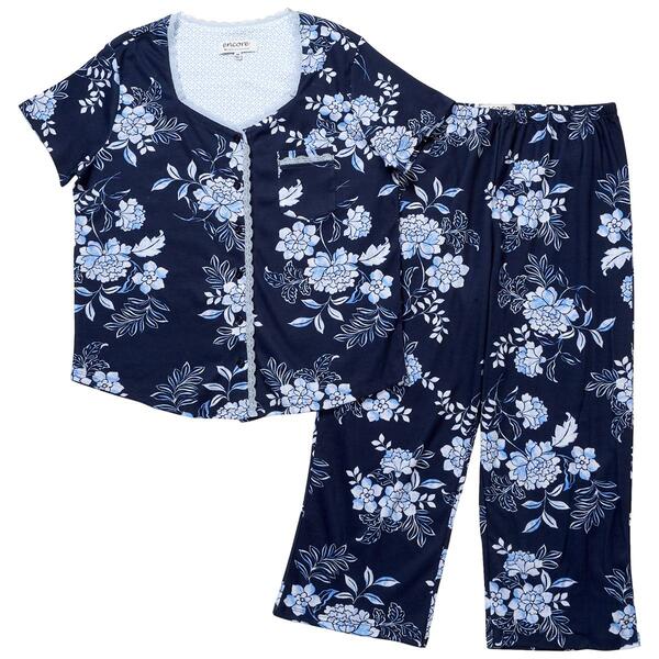 Womens Karen Nueburger Floral Bloom Button Capris Pajama Set - image 