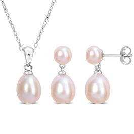 Gemstone Classics&#40;tm&#41; Rice Pink Pearl Earrings & Necklace Set