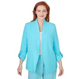 Plus Size Ruby Rd. By The Sea Open Blazer with Roll Tab Sleeve