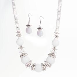 Ashley Cooper&#40;tm&#41; White & Silver Beaded Necklace & Earrings Set