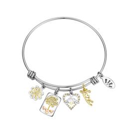 Shine Fine Silver Plated Family Tree Charm Bangle Bracelet
