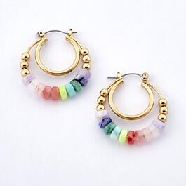 Ashley Cooper&#40;tm&#41; Gold-Tone Multi Color Beaded Hoop Earrings