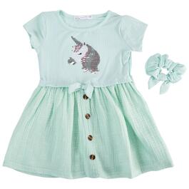 Toddler Girl Young Hearts Unicorn Dress w/ Scrunchie