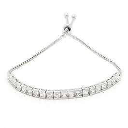 Silver Plated Square Cubic Zirconia Adjustable Bracelet