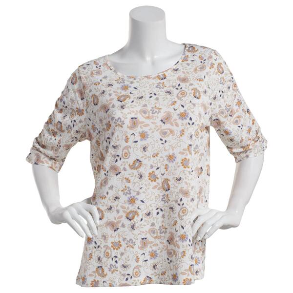 Womens Emily Daniels Shirred Elbow Sleeve Boat Neck Paisley Top - image 