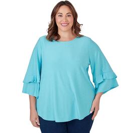 Plus Size Ruby Rd. By The Sea 3/4 Flutter Sleeve Swiss Dot Blouse