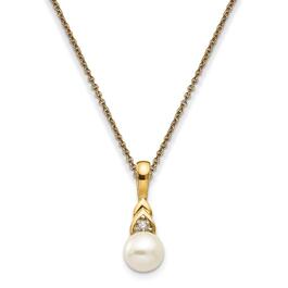 14kt. Yellow Gold Round Pearl Diamond Necklace