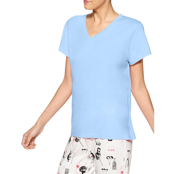 Womens HUE&#40;R&#41; V-Neck Solid Pajama Tee - Bella Blue - image 