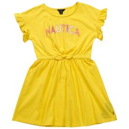 Girls &#40;7-16&#41; Nautica Ruffle Cuff Short Sleeve Waist Dress