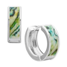 Chaps Silver-Tone Abalone Hoop Click-Top Earrings