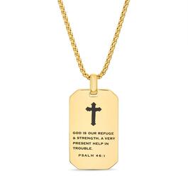 Mens Creed Stainless Steel & Black Enamel Cross/Psalm Necklace