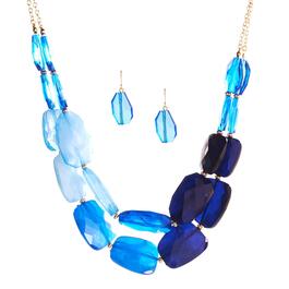 Ashley Cooper&#40;tm&#41; 2-Row Blue Faceted Bead Necklace & Earrings